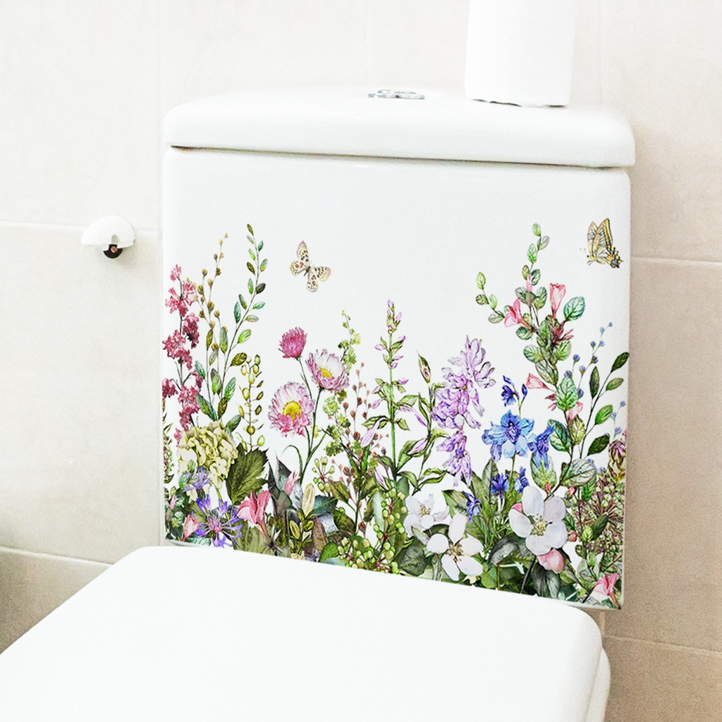 Miếng Dán Trang Trí Toilet Chống Thấm Nước Lâu Trôi Họa Tiết Hoa Lá Xinh Xắn