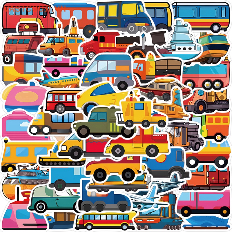 Bộ 50 Miếng Dán Họa Tiết Xe Tải Hoạt Hình Trang Trí Phòng Ngủ / Tủ Lạnh / Sổ Tay