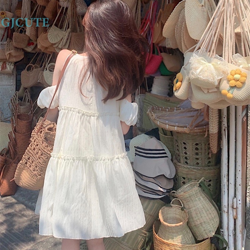 Đầm Trễ Vai Dáng Rộng Cột Dây Thời Trang Mùa Hè Dễ Thương Cho Bạn Gái