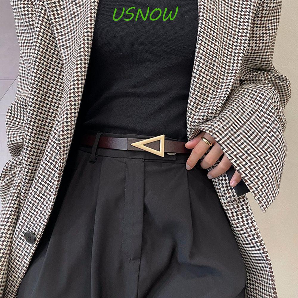 USNOW Thắt Lưng Da PU Khóa Kim Loại Hình Tam Giác Phong Cách Hàn Quốc