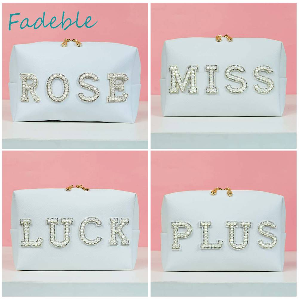 Túi Đựng Mỹ Phẩm Bằng Da PU In Chữ Nhỏ Gọn Tiện Dụng Mang Theo Du Lịch