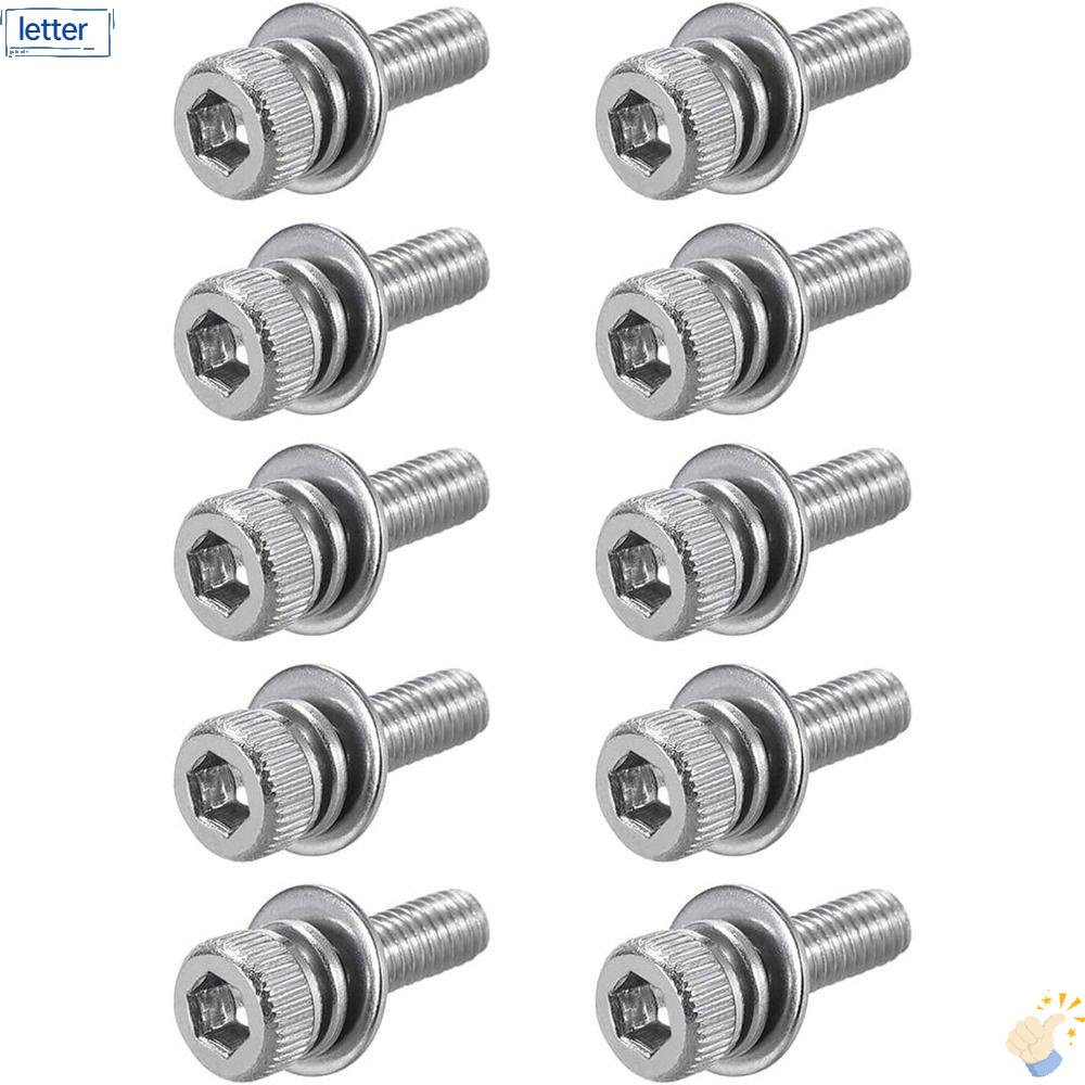 LET Bộ 50 Ốc Vít Đầu Lục Giác Bằng Thép Không Gỉ M3 10mm Màu Trơn Kèm Đai Ốc