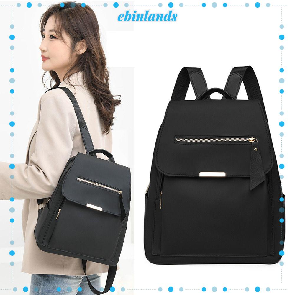 EBINLANDS Ba Lô Nylon Màu Đen Sức Chứa Lớn Chống Thấm Nước Trọng Lượng Nhẹ Màu Trơn Đơn Giản Dành Cho Nữ Tuổi Teen Đi Du Lịch