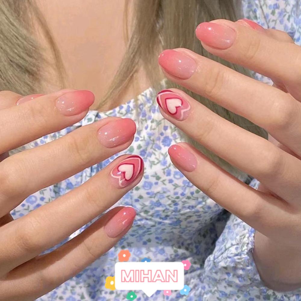 MIHAN1 Bộ Móng Tay Giả Ngắn Đầu Vuông Bằng ABS Màu Hồng Gradient Che Phủ Toàn Diện Cho Nữ