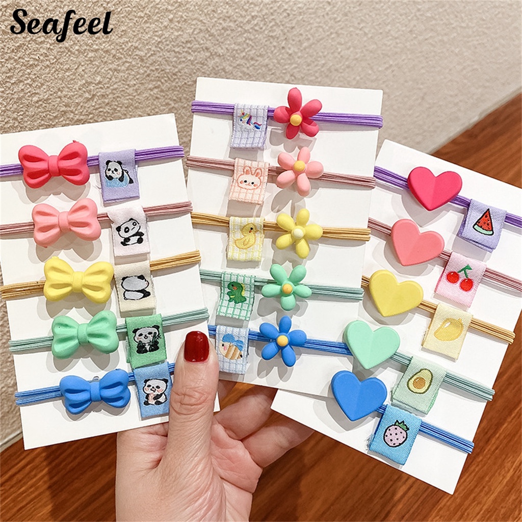 Bộ 5 Dây Cột Tóc Dày Co Giãn Tốt Màu Sắc Kẹo Ngọt / Dâu / Dưa Hấu / Trái Cây