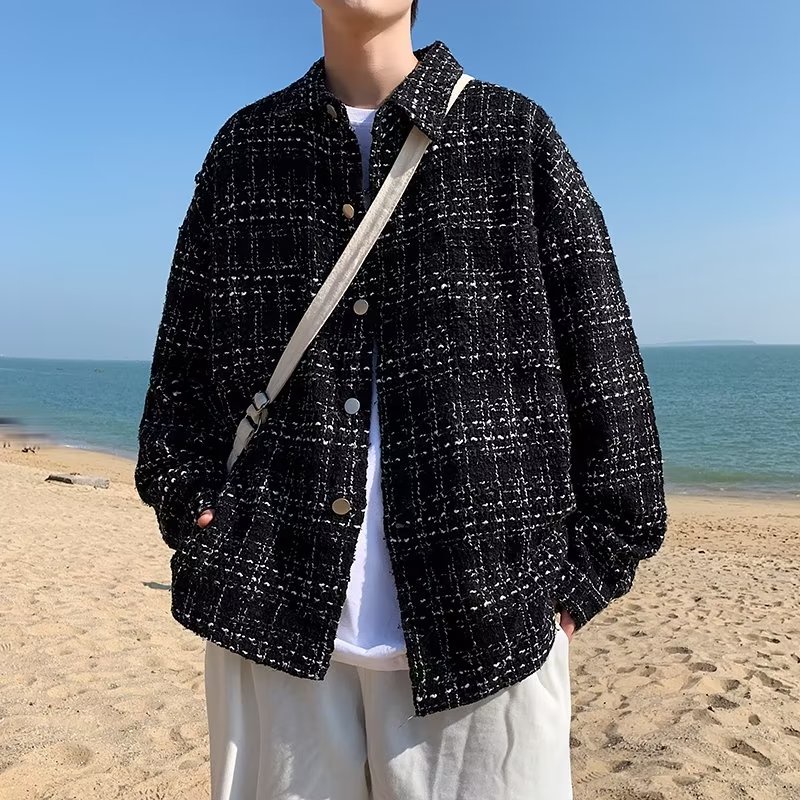 Áo Khoác Vải Tweed Cao Cấp Phong Cách Đường Phố Hàn Quốc Thời Trang Thu Xuân Dành Cho Nam
