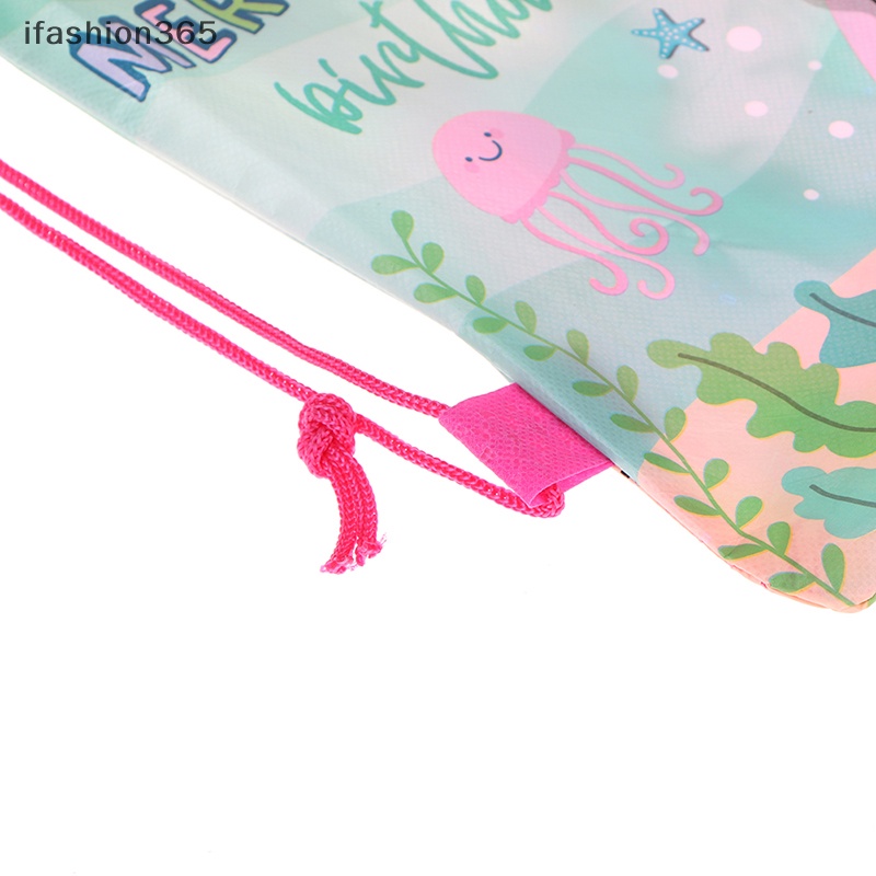 Ba Lô Rút Dây Chất Liệu Vải Không Dệt Hình Nàng Tiên Cá Cho Bé ifashion365