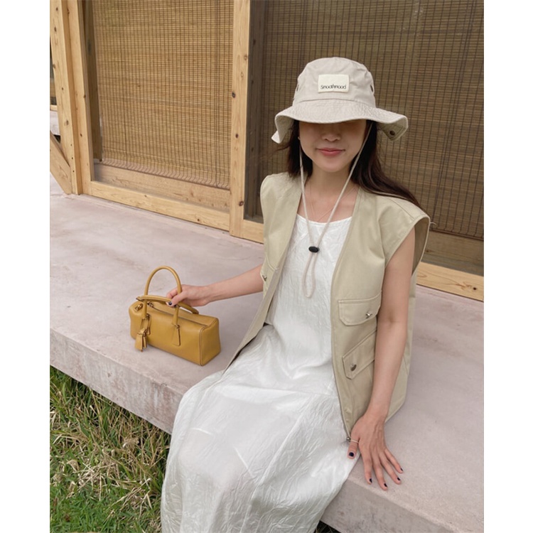 SUXI Áo Khoác Cargo Không Tay Màu Sắc Trơn Phong Cách Vintage Hàn Quốc