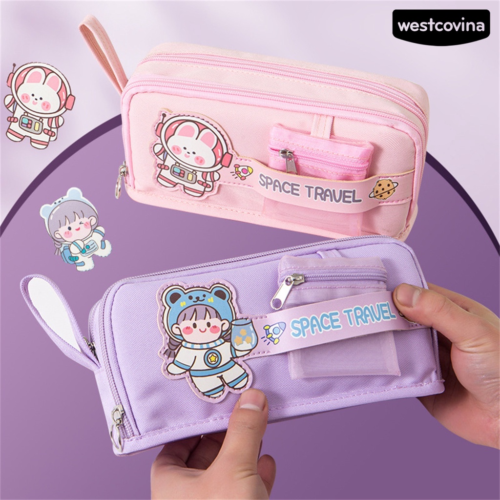 [WSTN]✎Túi Đựng Bút / Mỹ Phẩm Cỡ Lớn Có Khóa Kéo Họa Tiết Dễ Thương Đa Năng Tiện Dụng