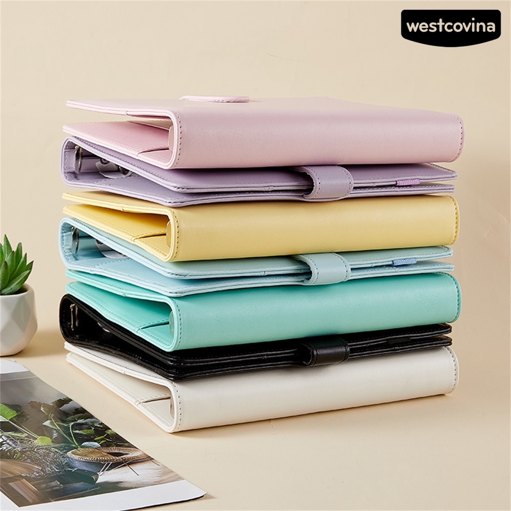 [WSTN]✎Vỏ Bọc Sổ Tay Khổ A5 Bằng Da Giả 6 Lỗ Chống Thấm Nước Thông Dụng