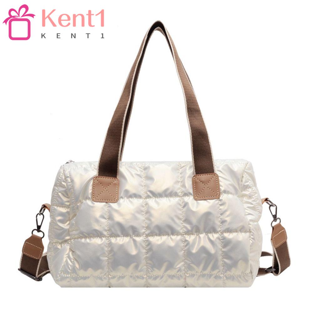 KENT1 Túi Xách Tote Bằng Cotton Nhồi Bông Kẻ Sọc Caro Gọn Nhẹ Thời Trang Cho Nữ