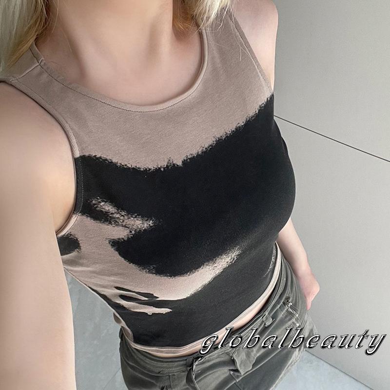 Áo Croptop Không Tay In Họa Tiết Chân Dung Trừu Tượng Thời Trang Mùa Hè Cho Nữ