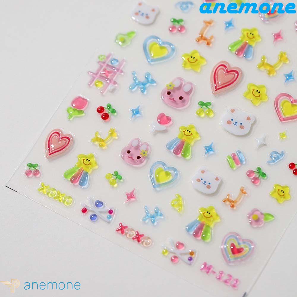 ANEMONE Miếng Dán Trang Trí Móng Tay Họa Tiết Thỏ Hoạt Hình Trái Tim Nhiều Màu Xinh Xắn