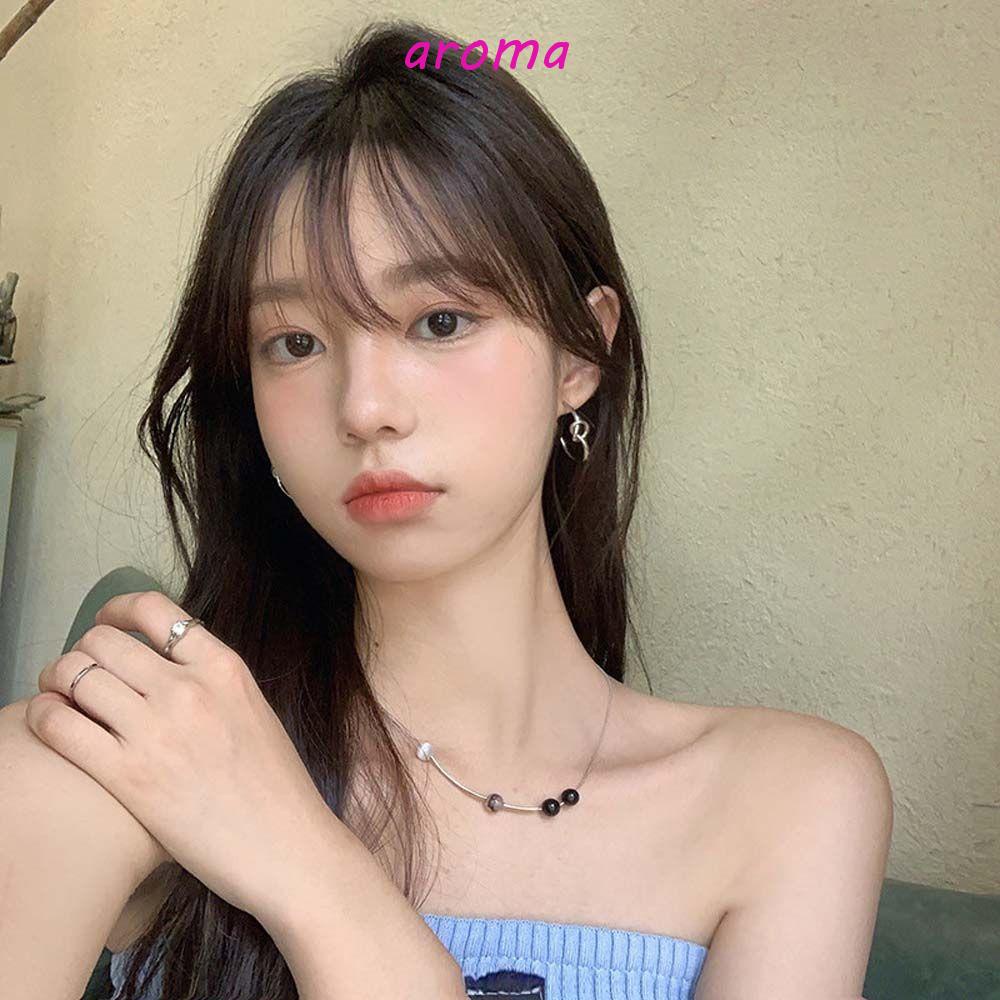 AROMA Vòng Cổ Choker Bằng Thép Titan Thiết Kế Không Đồng Đều Đơn Giản Thời Trang Theo Phong Cách Hip