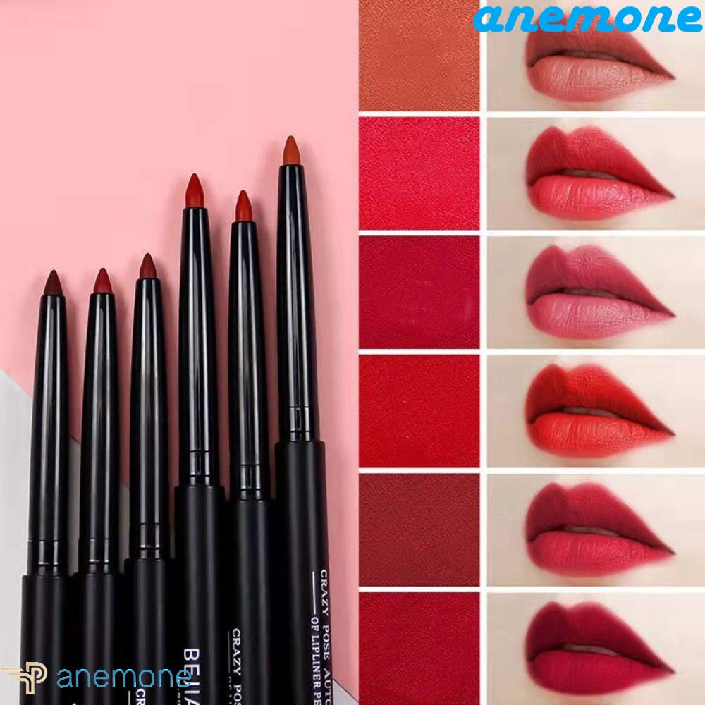 ANEMONE Chì Kẻ Viền Môi Nhung Lì Chống Dính Thiết Kế Xoay Tự Động 6 Màu Sắc Tùy Chọn