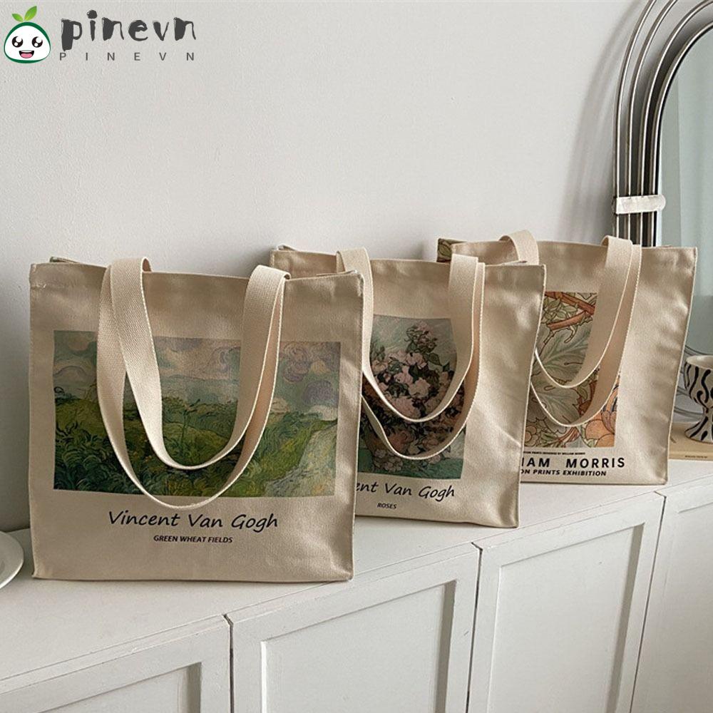 PINEVN Túi Xách Đeo Vai Vải Canvas Dày Có Khóa Kéo Thời Trang