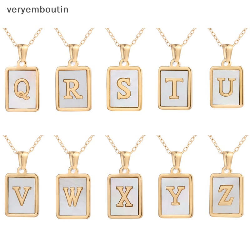 Vòng cổ Mặt Vuông Bằng Thép Không Gỉ Mạ Vàng Khắc Chữ Mother of Pearl Thời Trang Cho Nữ