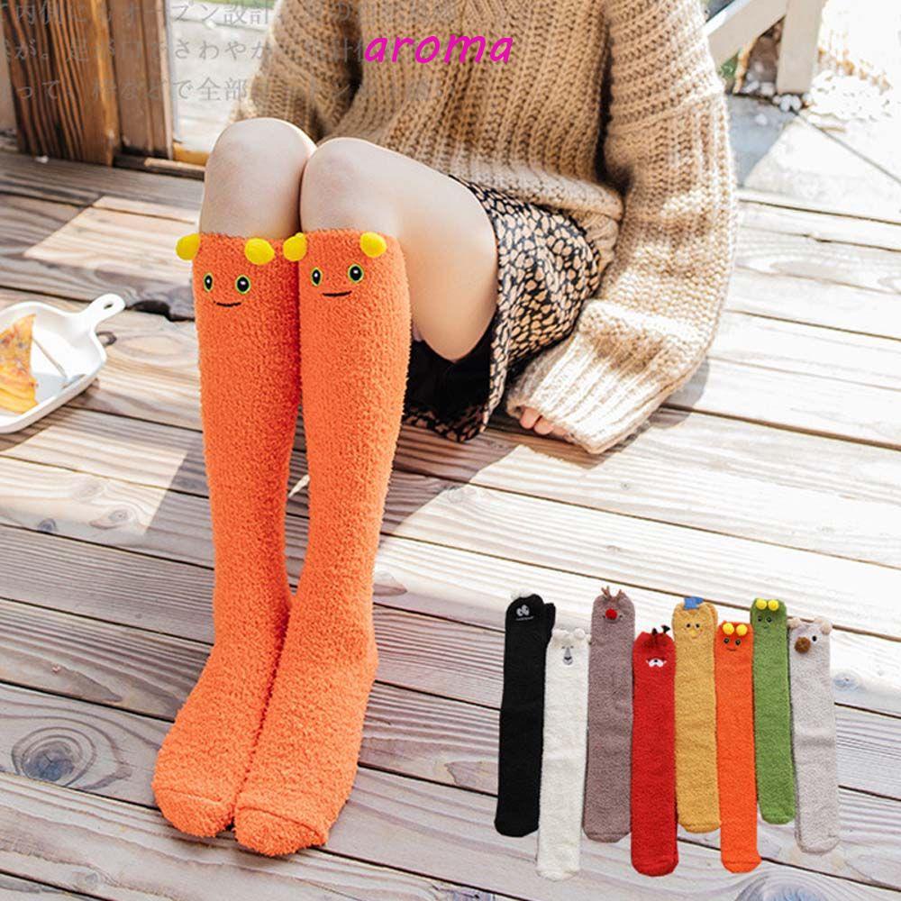 AROMA Vớ Lông Cừu San Hô Ống Dài Màu Trơn Họa Tiết Gấu Hoạt Hình Dễ Thương Thích Hợp Làm Quà Tặng Sinh Viên