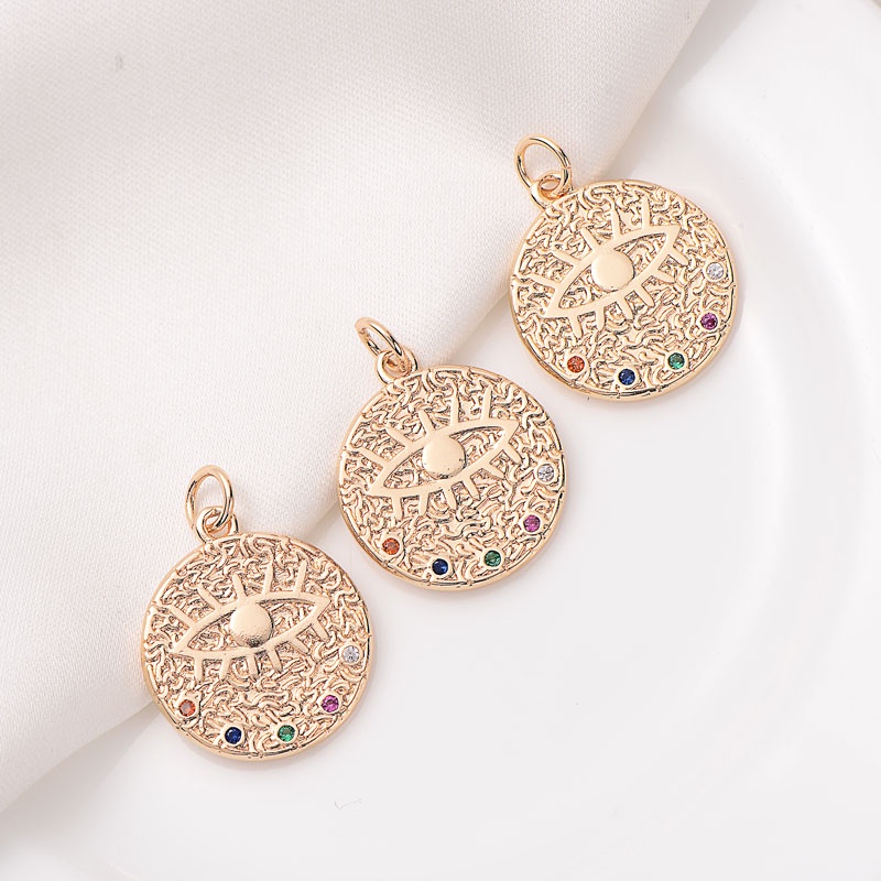 Mặt Dây Chuyền Tròn Bằng Vàng 14K Đính Đá Zircon Nhiều Màu Sắc