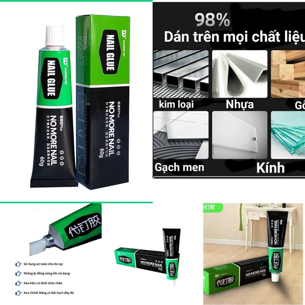 Keo dán siêu dính No More Nail tuýp 60g, Keo siêu dán mọi bề mặt công nghệ Nhật Bản đa năng chống thâm nước