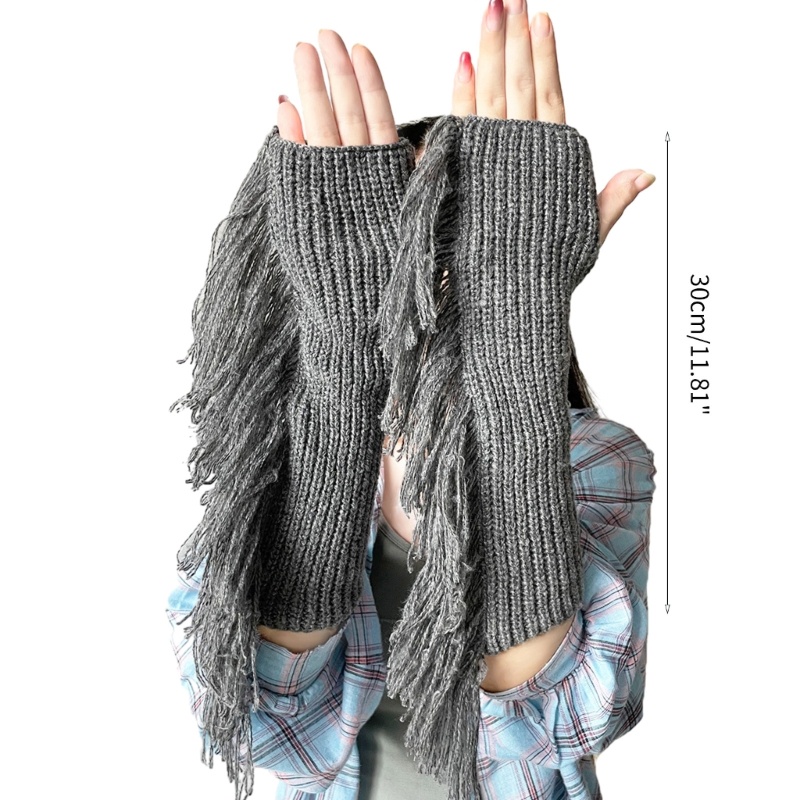 Găng Tay Dệt Kim Hở Ngón Co Giãn Giữ Ấm Mùa Đông Cho Thanh Thiếu Niên