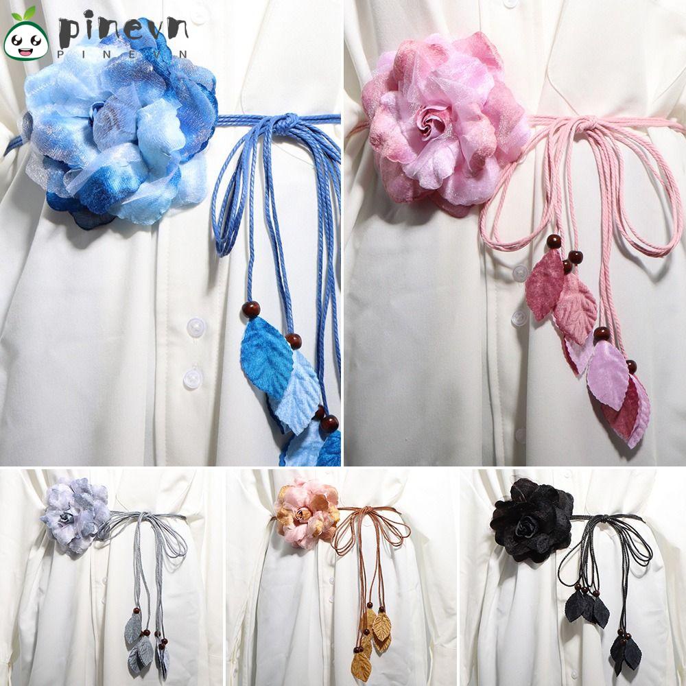 PINEVN Dây Thắt Lưng Vải Dệt Đính Hoa Lớn Thời Trang Dành Cho Nữ