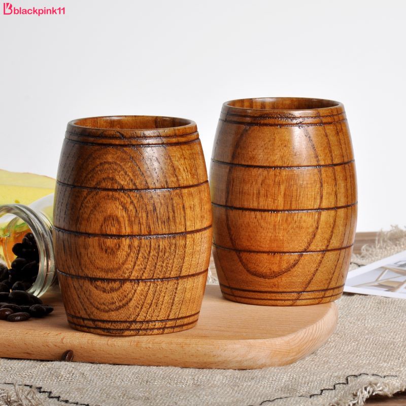 Cốc thủ công bằng gỗ kiểu Nhật khúc gỗ làm chống bỏng tách trà rượu thùng bia thủy tinh 175ml blackpink11