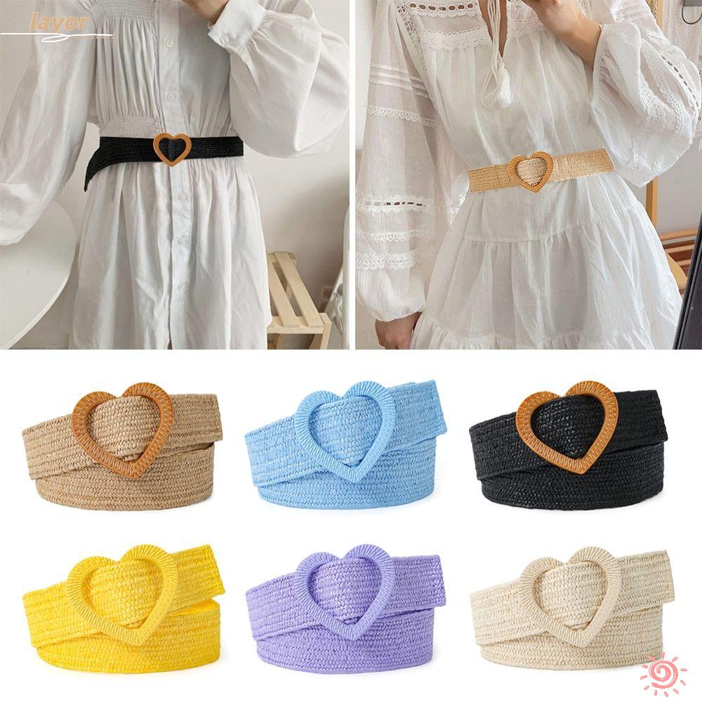 LAY Thắt Lưng Đan Cói Phối Khóa Trái Tim Thời Trang Mùa Hè Cho Nữ