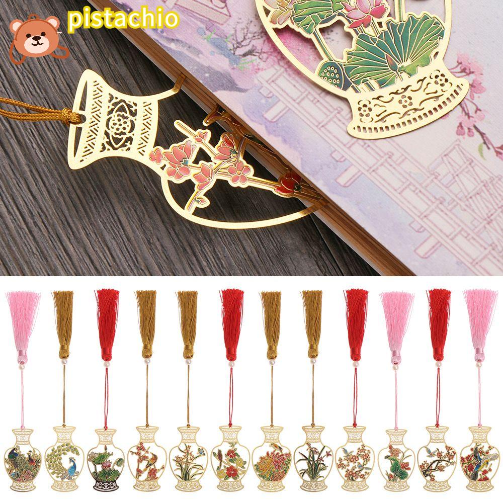 PISTA Thẻ Đánh Dấu Trang Sách Bằng Đồng Thau Phối Tua Rua Phong Cách Retro