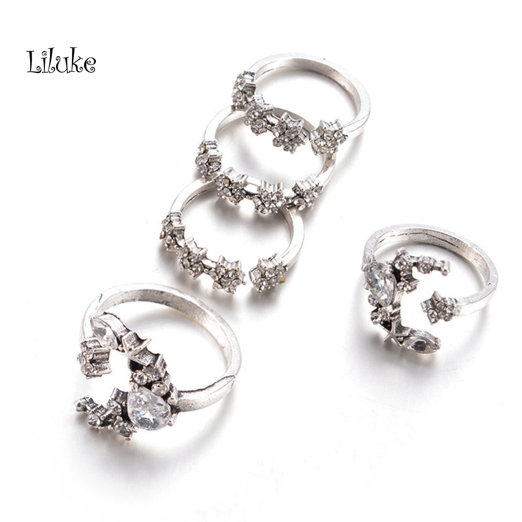 Set 5 Nhẫn Hợp Kim Đính Đá Thời Trang Cho Nữ