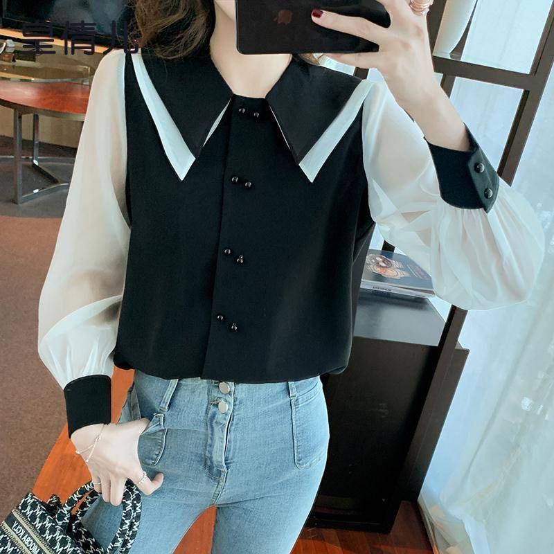 Áo Sơ Mi Chiffon Tay Dài Cổ Búp Bê Phong Cách Hàn Quốc Thời Trang Mùa Thu Xinh Xắn Cho Nữ