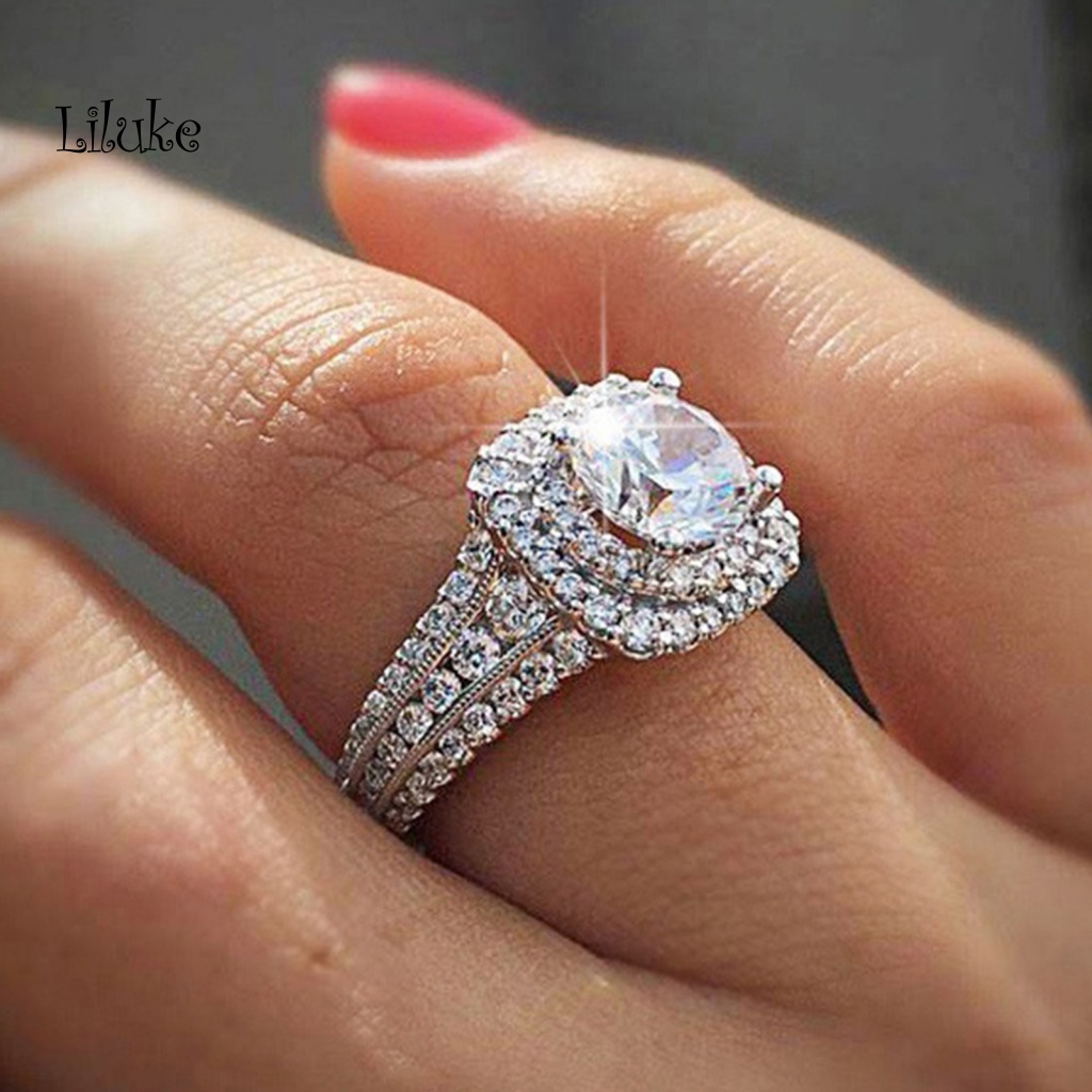 Nhẫn Hợp Kim Trang Trí Đính Đá Hai Lớp Xinh Xắn Cho Nữ