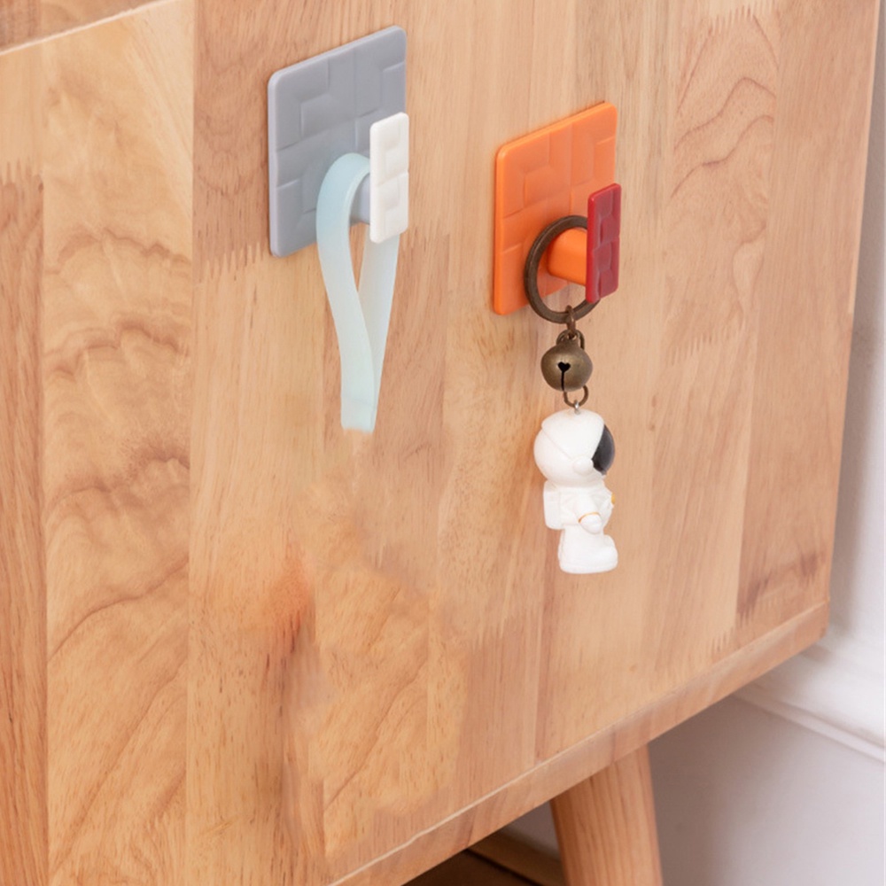 Móc 2 Cái Vuông Màu Sắc Tương Phản Móc Treo Tường Không Dấu Vết Móc Dán Sáng Tạo Cửa Nhà Bếp Móc Lưu Trữ Phía Sau Phòng Tắm Không Cần Đinh VN