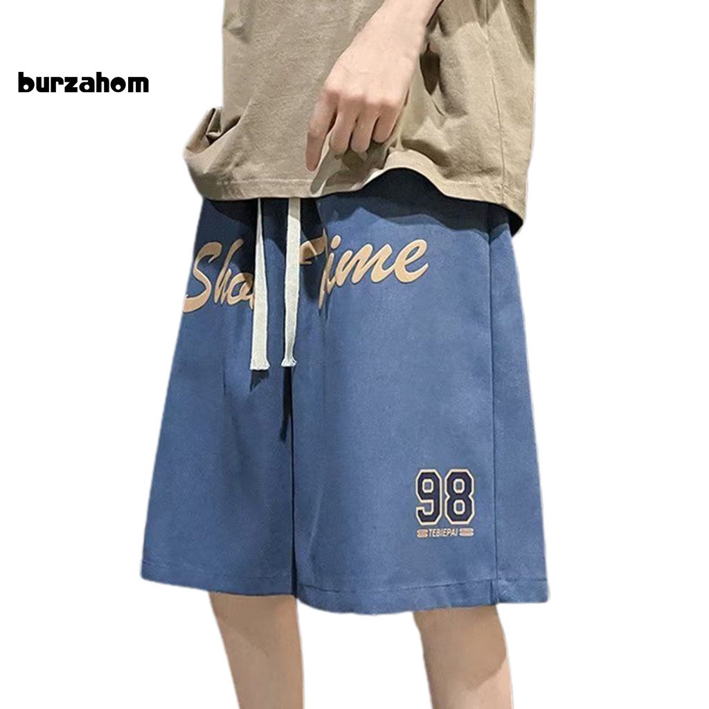 Quần Short Thể Thao Lưng Thun Rút Dây Ống Rộng In Chữ Phong Cách Vintage Dành Cho Nam