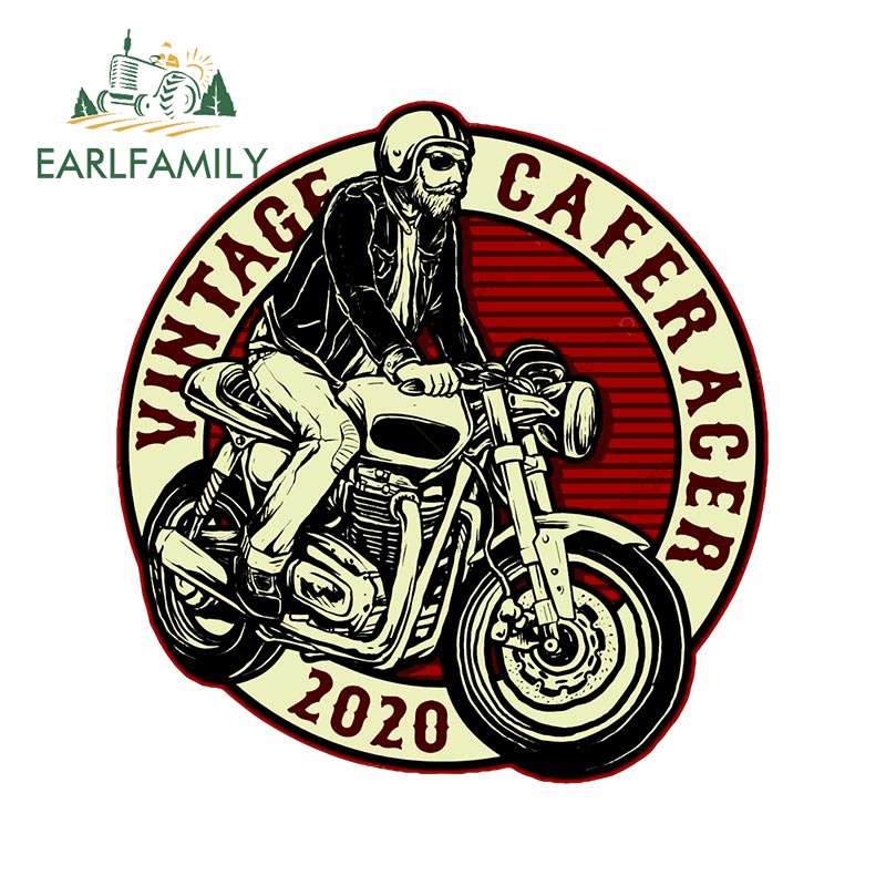 Earlfamily Nhãn Dán vinyl Hình cafe racer Cá Tính Chống Trầy 13Cmx12.4Cm Trang Trí Mũ Bảo Hiểm Xe Hơi