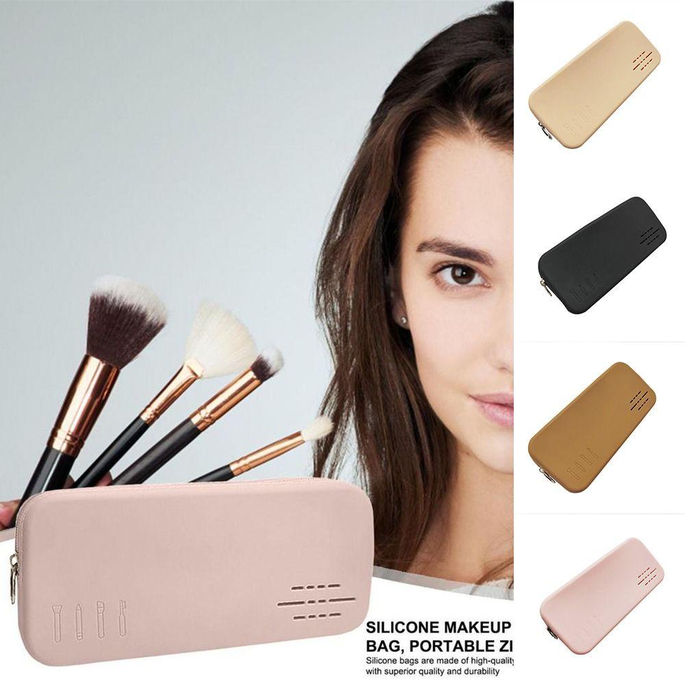 FALLFORBEAUTY Túi Đựng Cọ Trang Điểm Đa Năng Hình Vuông Bằng Chất Liệu Silicone Có Khóa Kéo Dành Cho Nữ