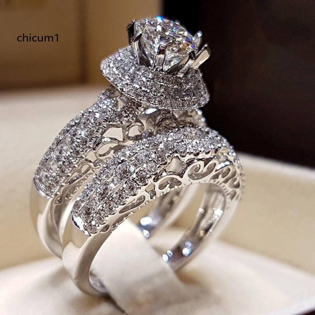 1 Cặp Nhẫn Cưới Mạ Điện Đính Đá Zircon Sáng Bóng