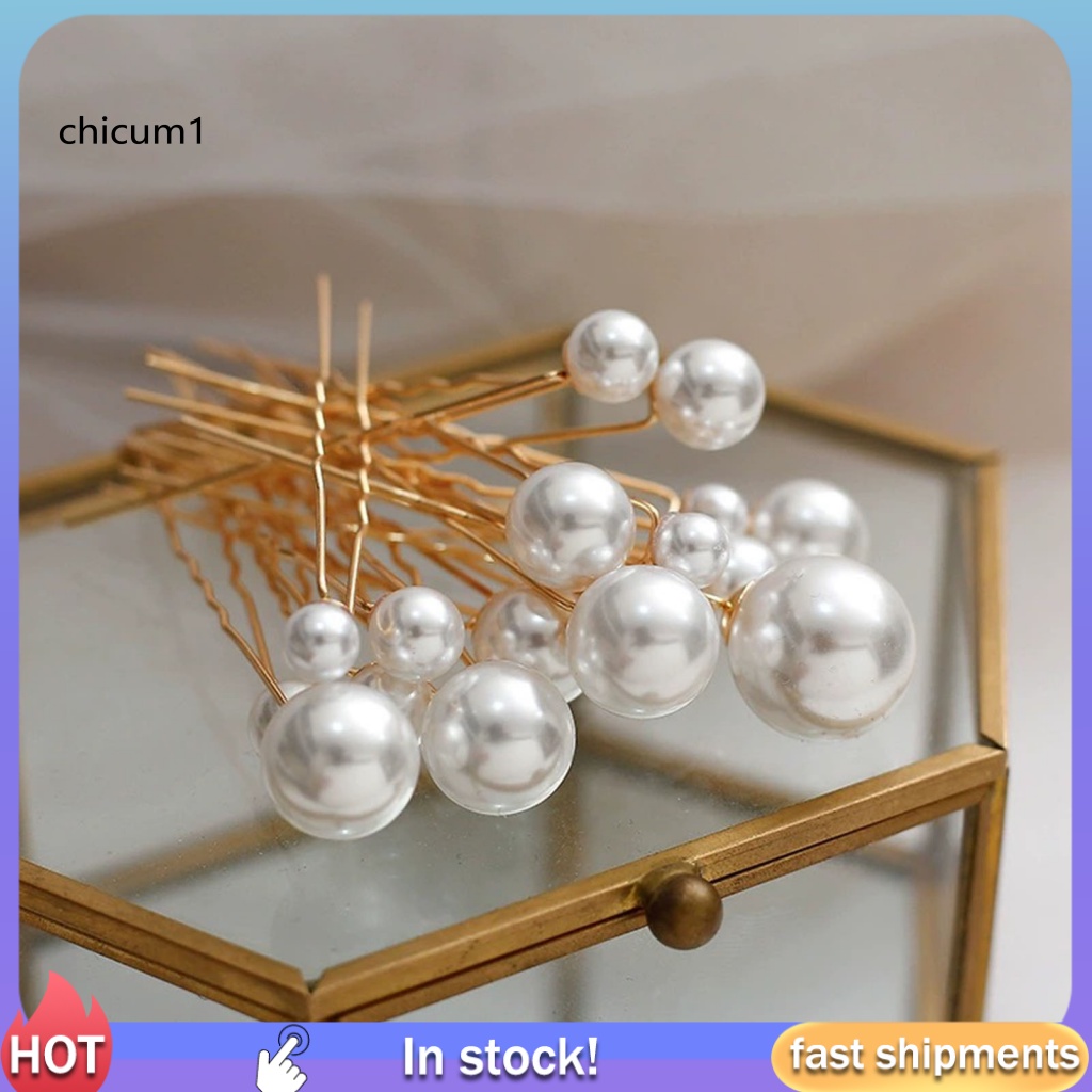 Set 16 Trâm Cài Tóc Chữ U Đính Ngọc Trai Giả Tinh Tế Chống Trượt Cho Cô Dâu