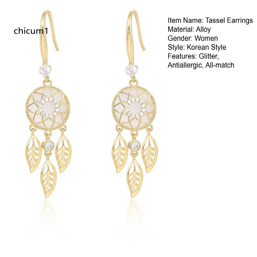 1 Cặp Bông Tai Hình Dreamcatcher Đính Đá Phối Tua Rua Thời Trang