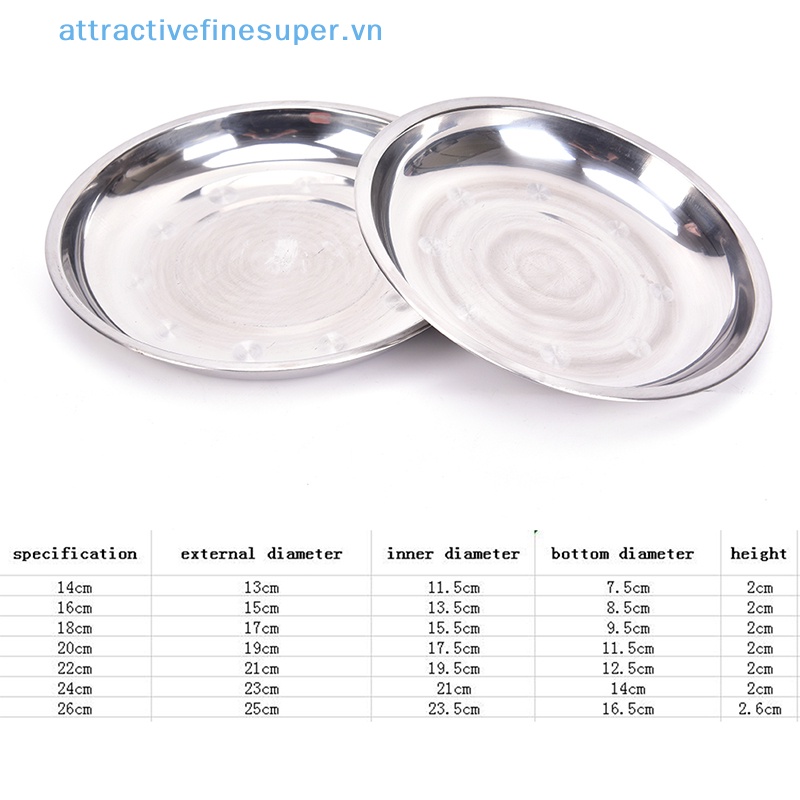 Đĩa Tròn Đựng Thức Ăn Đường Kính 14-26cm Bằng Thép Không Gỉ