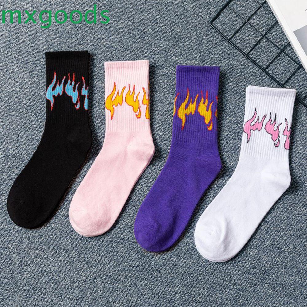 MXGOODS Vớ Cotton Họa Tiết Ngọn Lửa Màu Sắc Phong Cách Hiphop Cho Nam Và Nữ