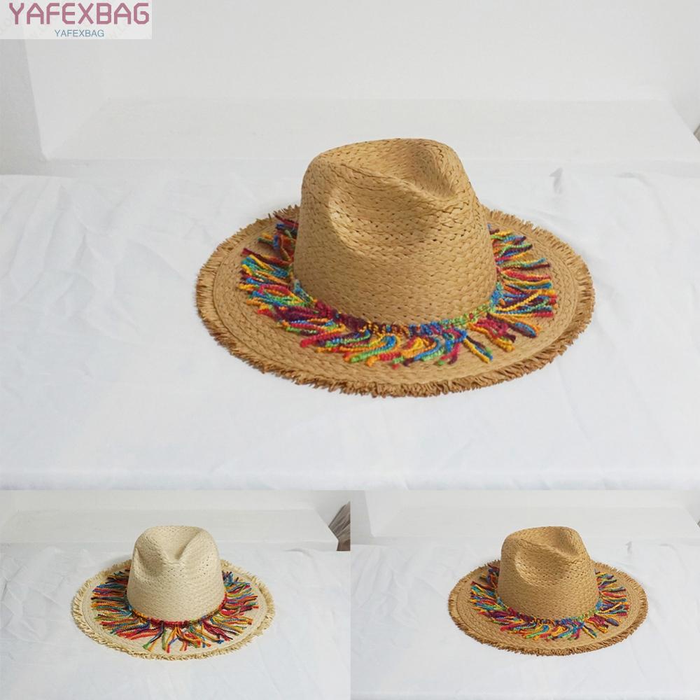 Women Summer Holiday Beach Straw Hat Sunshade Bohemian Style Tassel Hat