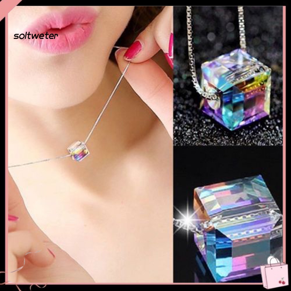 Vòng cổ Mặt Khối Lập Phương Đính Đá Nhiều Màu Thời Trang