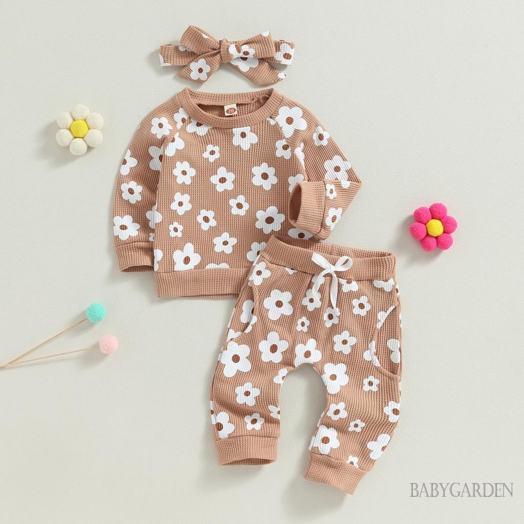 Set Áo Thun Tay Dài &amp; Quần Dài In Hoa Cho Bé Gái Sơ Sinh Từ 0-24 Tháng Tuổi