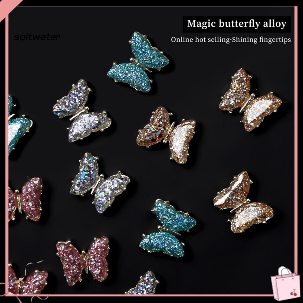Bộ 10 Phụ Kiện Trang Trí Móng Nghệ Thuật Hình Bướm 3D Màu Sắc Sống Động Bằng Hợp Kim