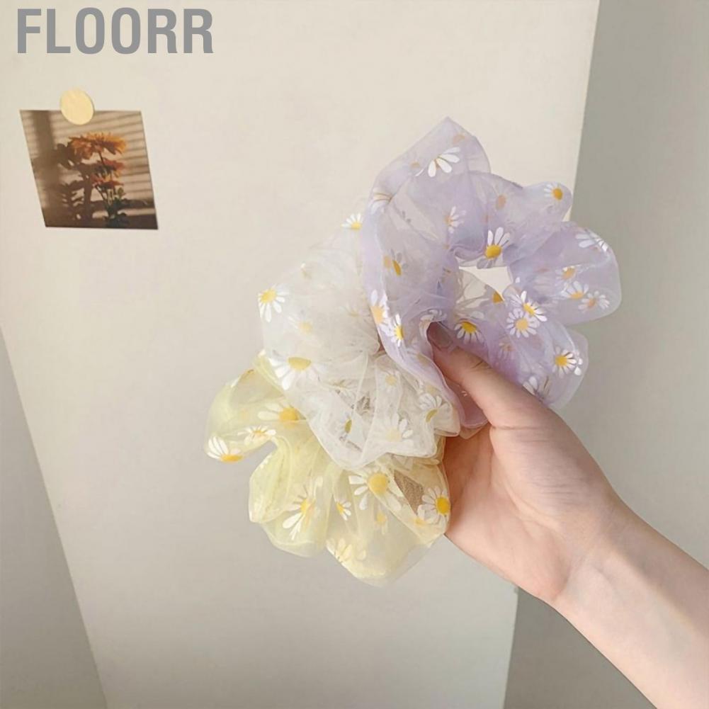 Floorr Hair Scrunchies Elastic Soft Gauze Daisy Pattern Large Intestine Bands Accessories