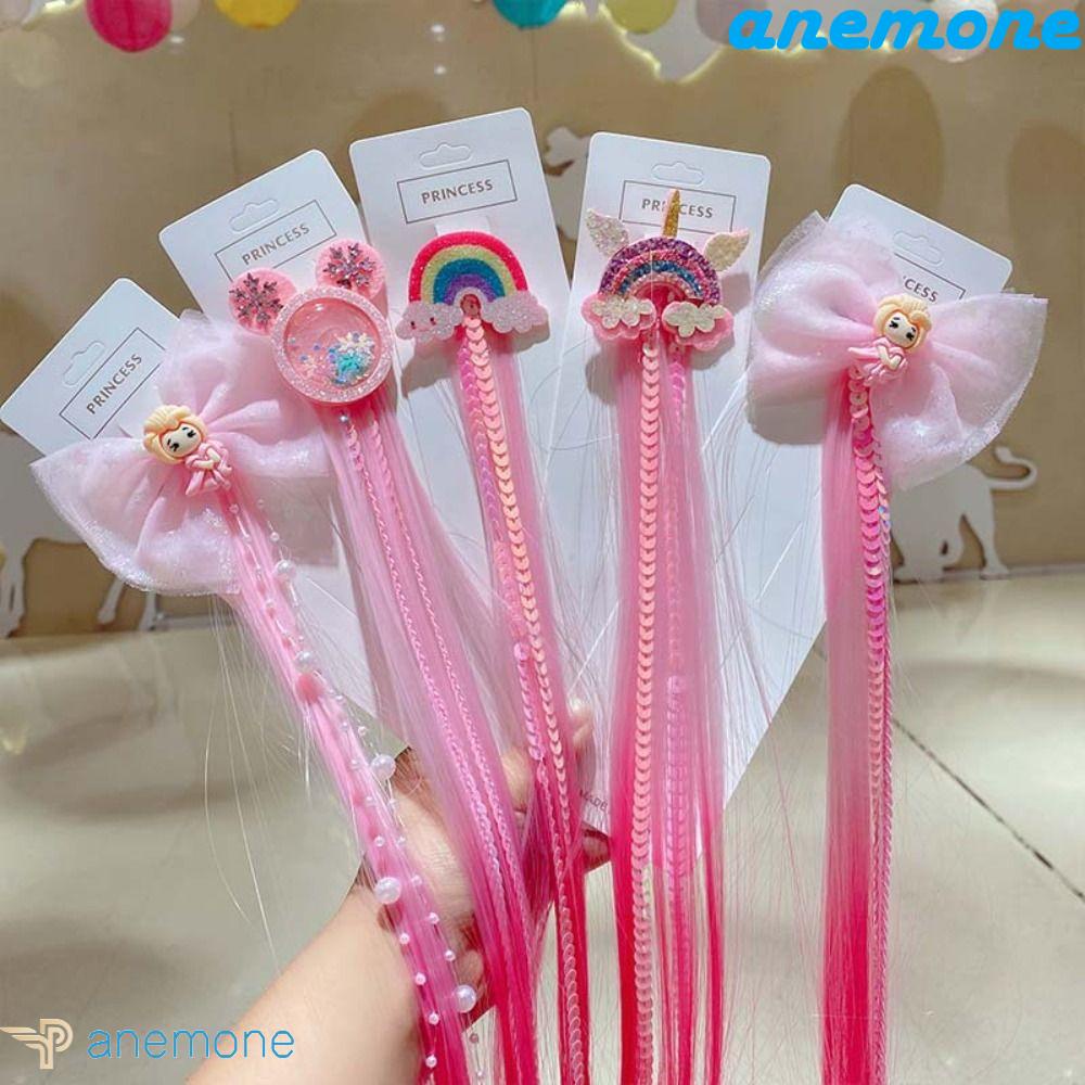 ANEMONE Tóc Giả Dài Thẳng Tự Nhiên Đính Kim Sa Nhiều Màu Dễ Thương Cho Bé Gái