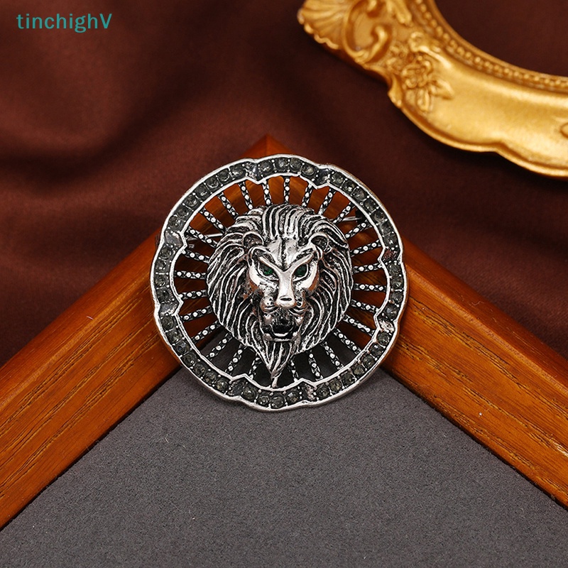 Ghim Cài Áo Hình Đầu Sư Tử Đính Đá Bằng Kim Loại