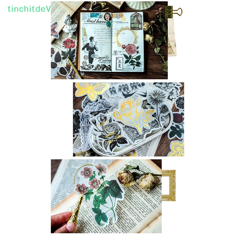 [TinchitdeV] Gói 60 Miếng Dán Trang Trí Sổ Nhật Ký Hình Đầu Lâu Hoa Lá Kiểu Vintage