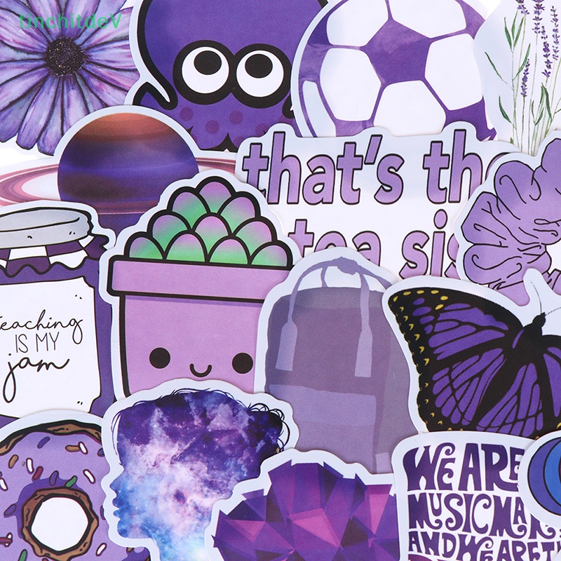 Bộ 50 Miếng Dán Màu Tím Họa Tiết Hoạt Hình Trang Trí Vali / Laptop / Xe Đạp / Xe Hơi DIY